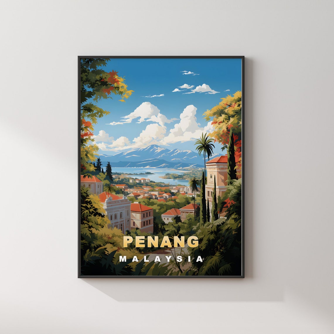 Penang Malaysia Hilltop Town Bay Overlook Retro Travel Poster - Image 2