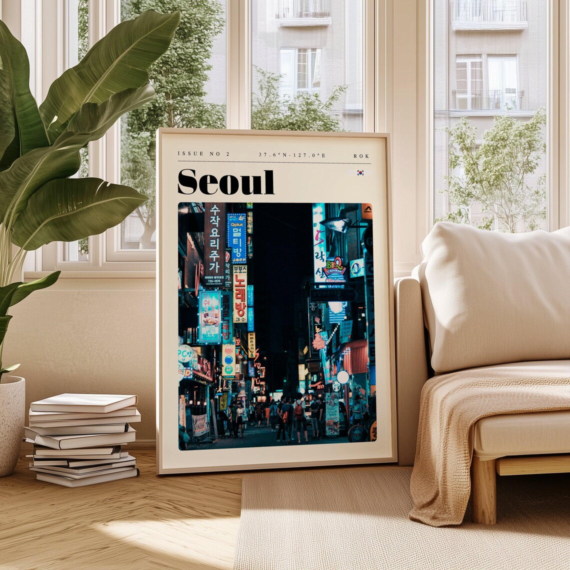 Seoul Neon Night Street Signs Modern Korean City Travel Poster