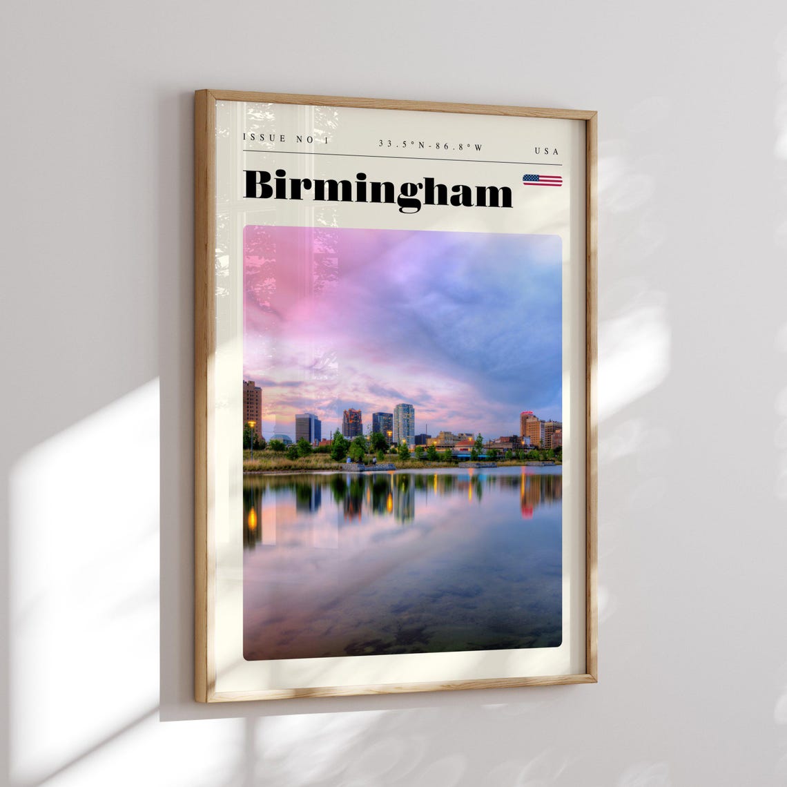 Birmingham USA Sunset Skyline Reflecting Lake Evening Poster - Image 2