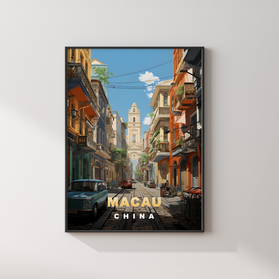 Macau China Historic Old Street Church Tower Retro Travel Poster - Image 2