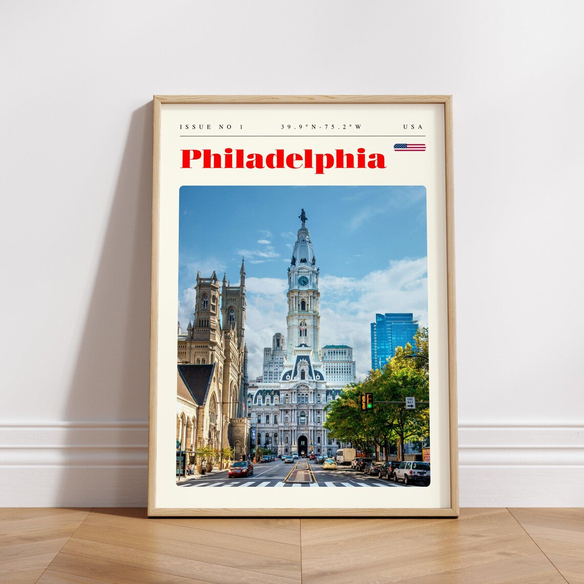 Philadelphia City Hall Tower Historic Street Scene Travel Poster - Image 3