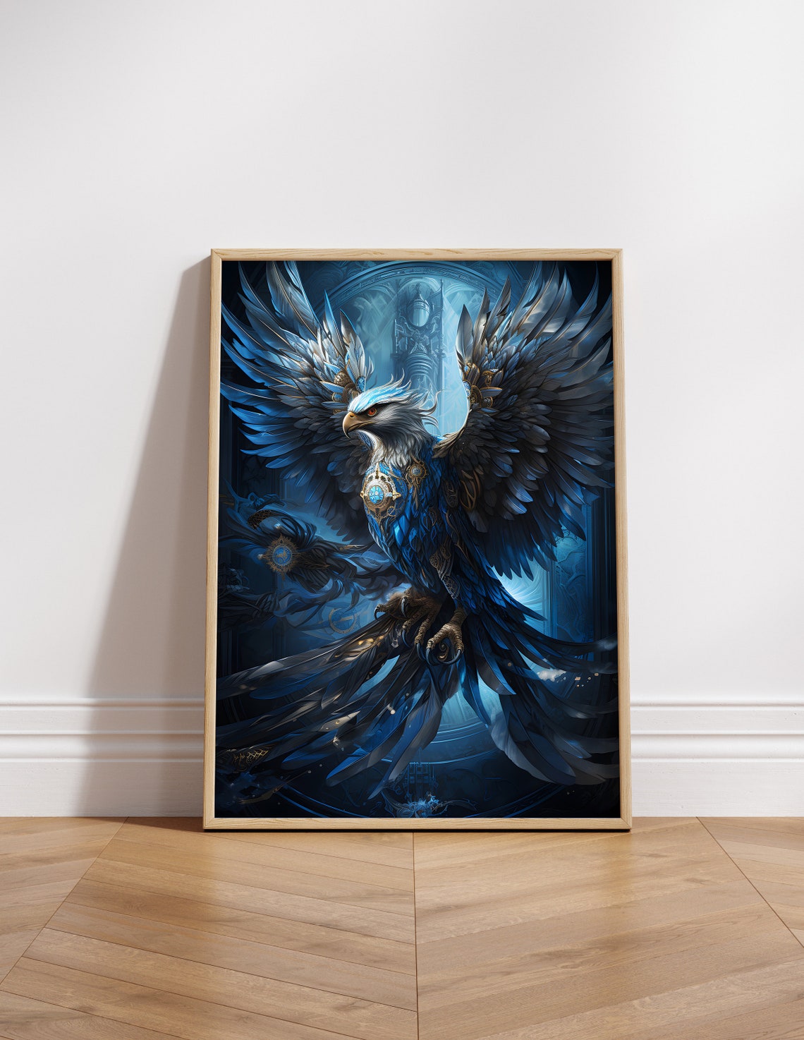 Sapphire Eagle Spread Wings Celestial Fantasy Animal Art Poster