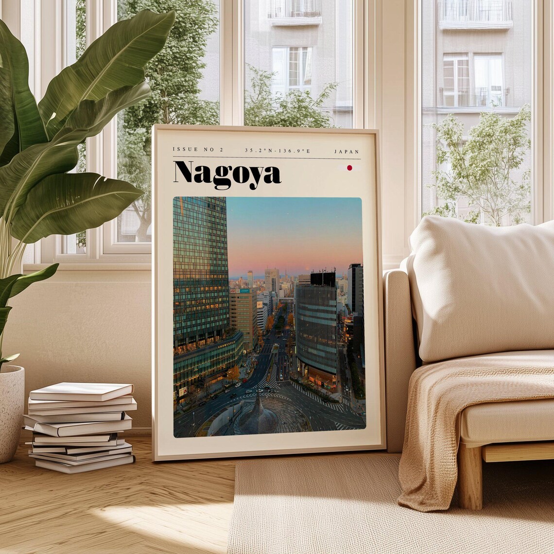 Nagoya Japan Downtown Towers at Dusk City View Travel Poster Art