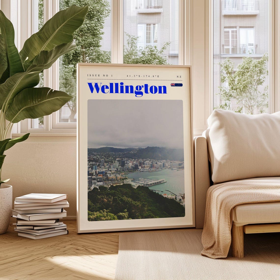 Wellington New Zealand Harbor City Aerial Modern Travel Poster