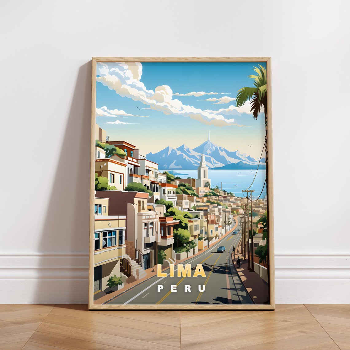 Lima Peru Coastal Avenue Ocean View Hillside City Travel Poster