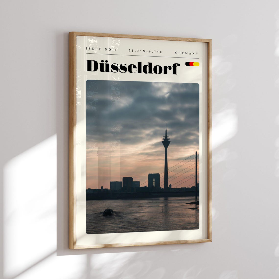 Dusseldorf Germany TV Tower Silhouette River Sunset Travel Poster - Image 2