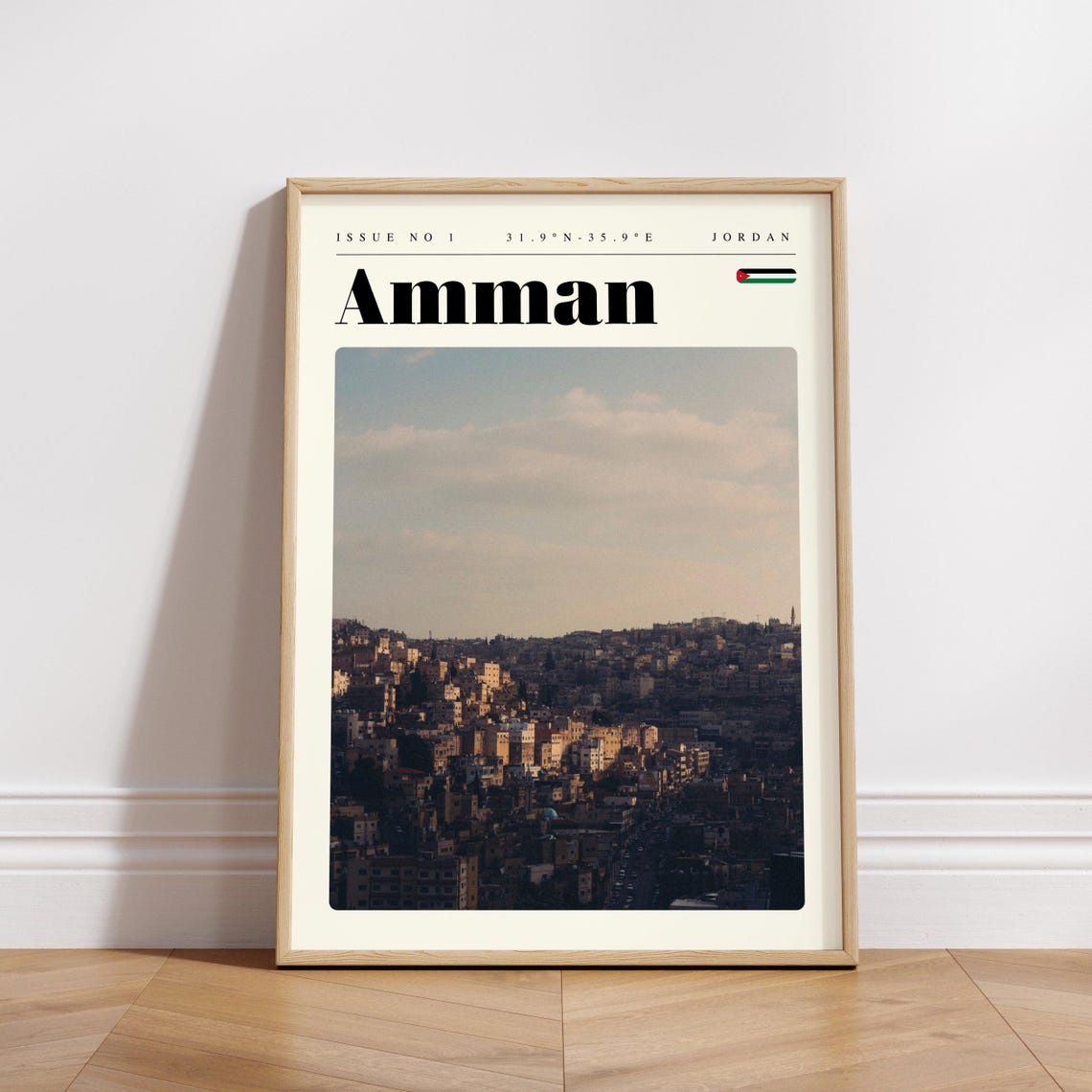Amman Jordan Hillside Cityscape at Dusk Modern Travel Poster - Image 3