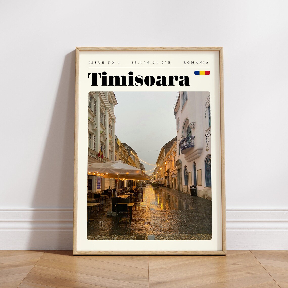 Timisoara Romania Vintage Travel Poster Rainy Old Town Night Scene - Image 3