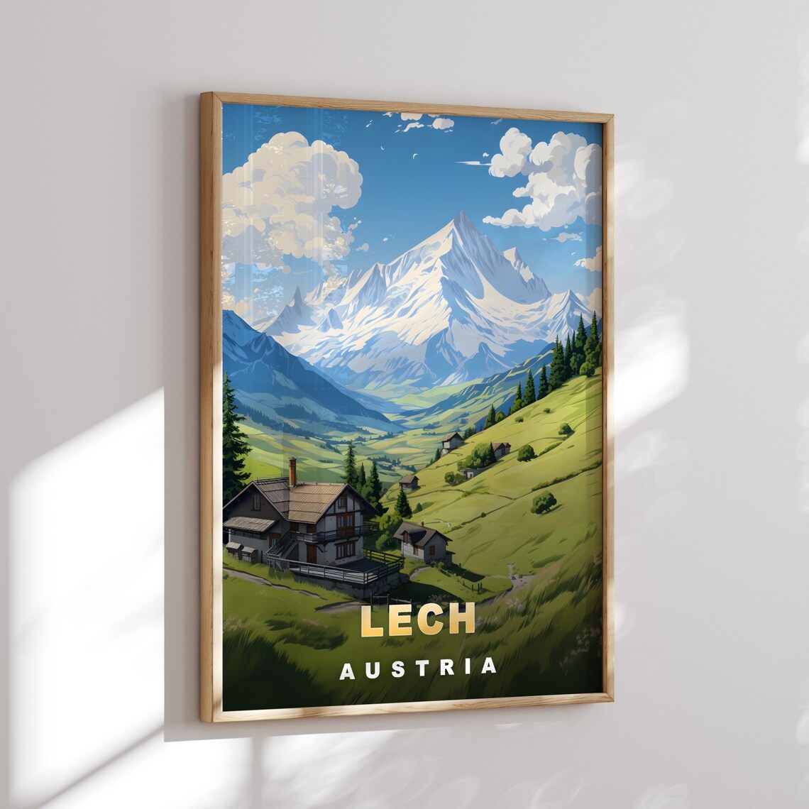 Lech Austria Alpine Chalet Summer Meadow Retro Travel Poster - Image 3