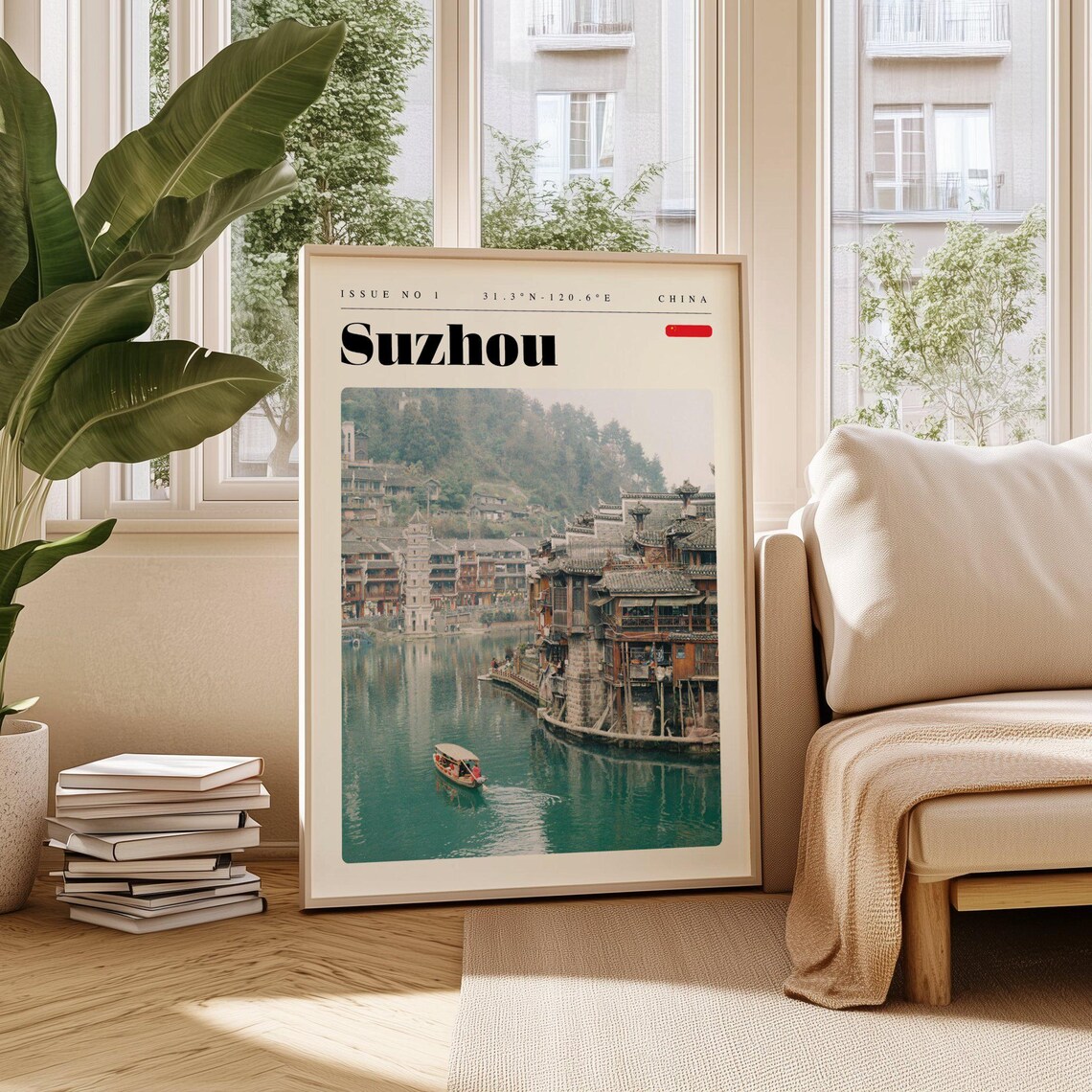 Suzhou China Vintage Travel Poster Water Town Canal Boat Photo Art
