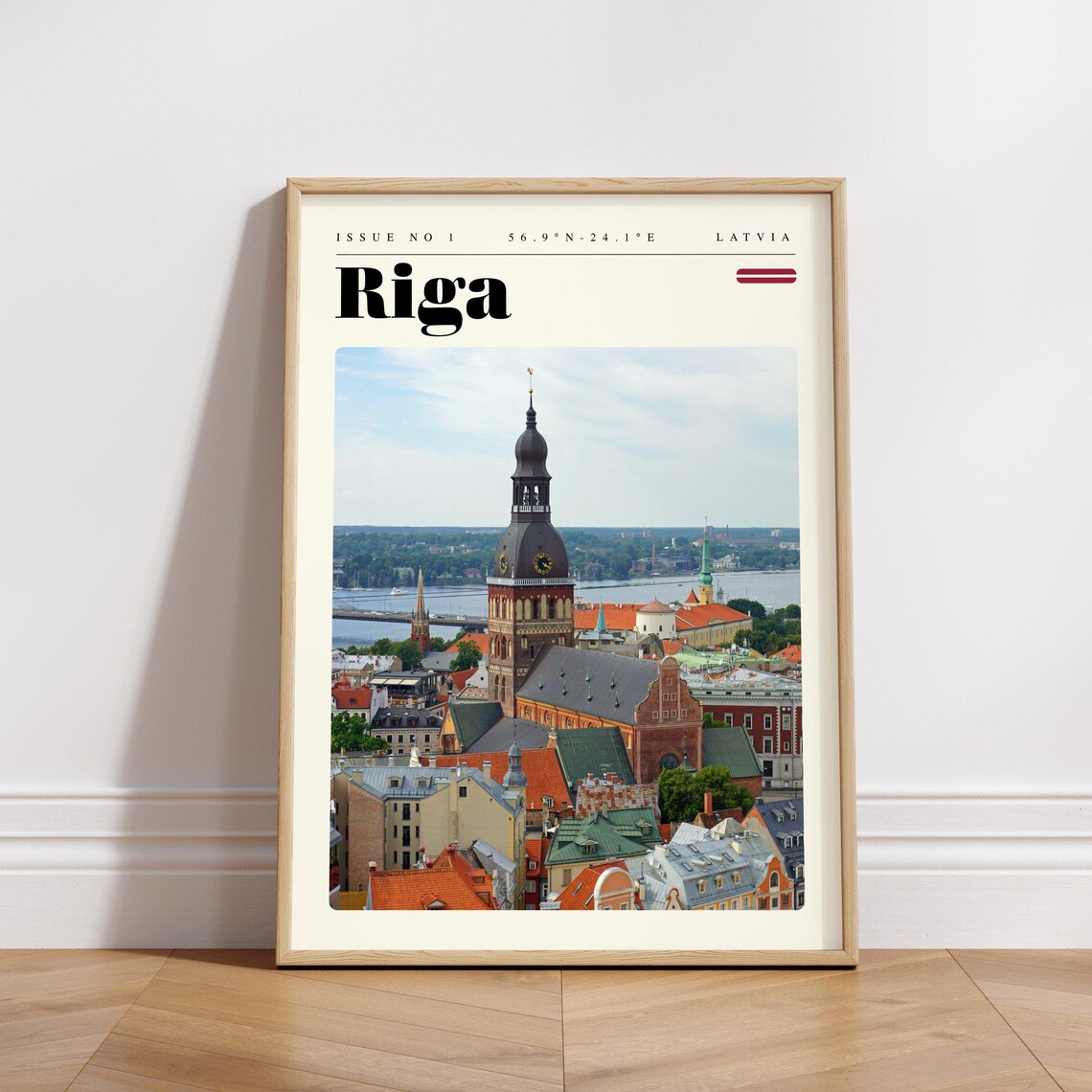 Riga Latvia Old Town Rooftops Cathedral Tower Modern Travel Poster - Image 3