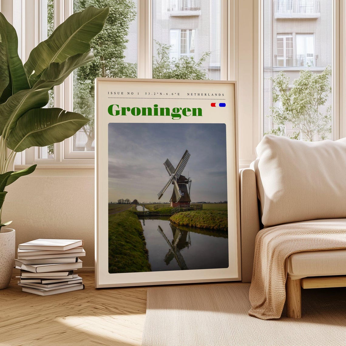 Groningen Netherlands Windmill Canal Reflection Dutch Poster