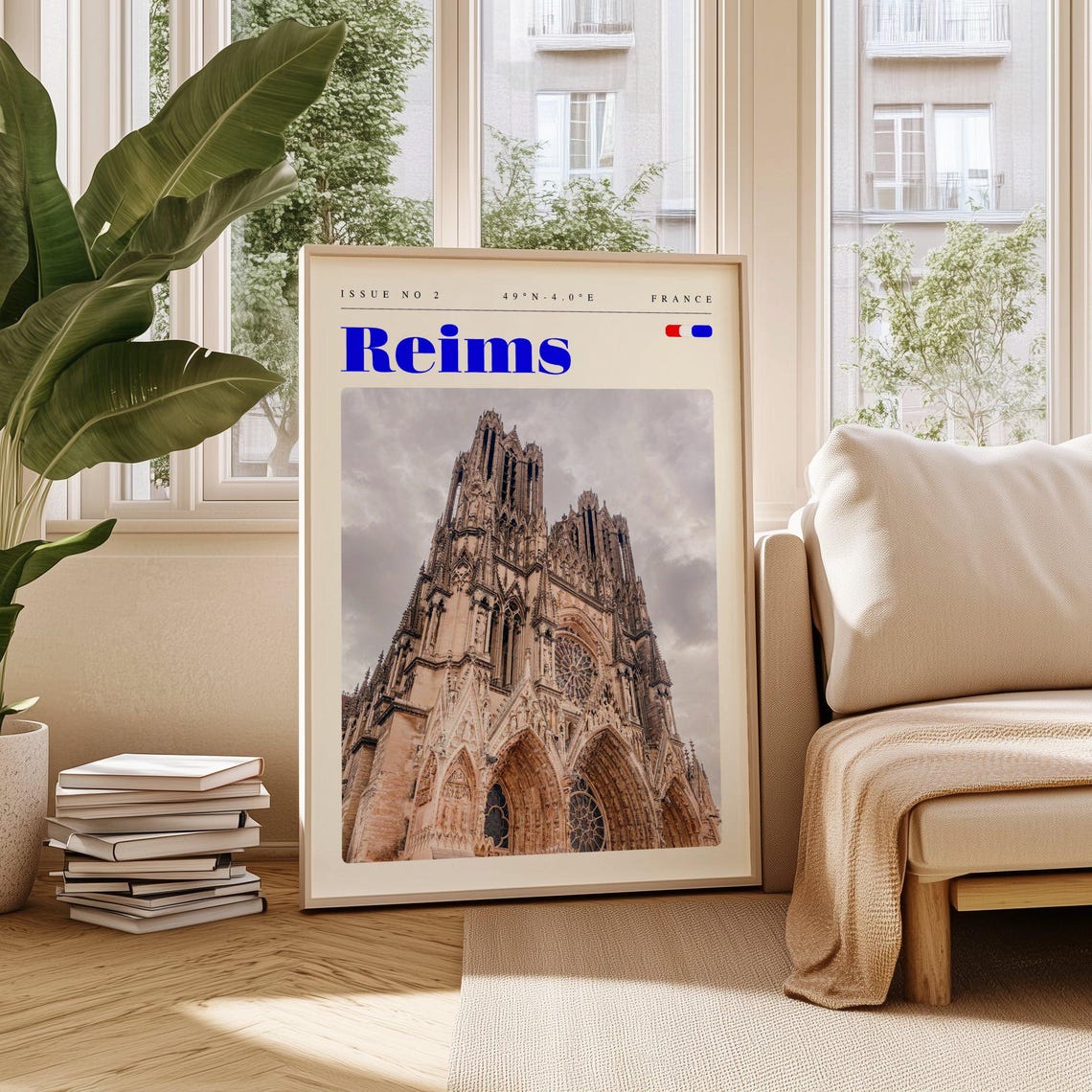 Reims France Gothic Cathedral Facade Stonework Travel Poster Art