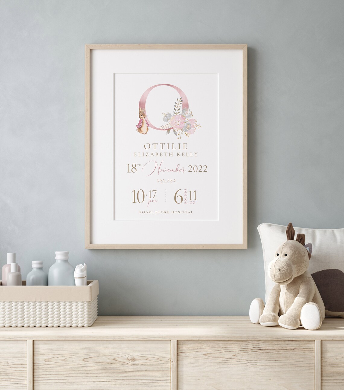 New Baby Girl Birth Keepsake Art Print - Image 2