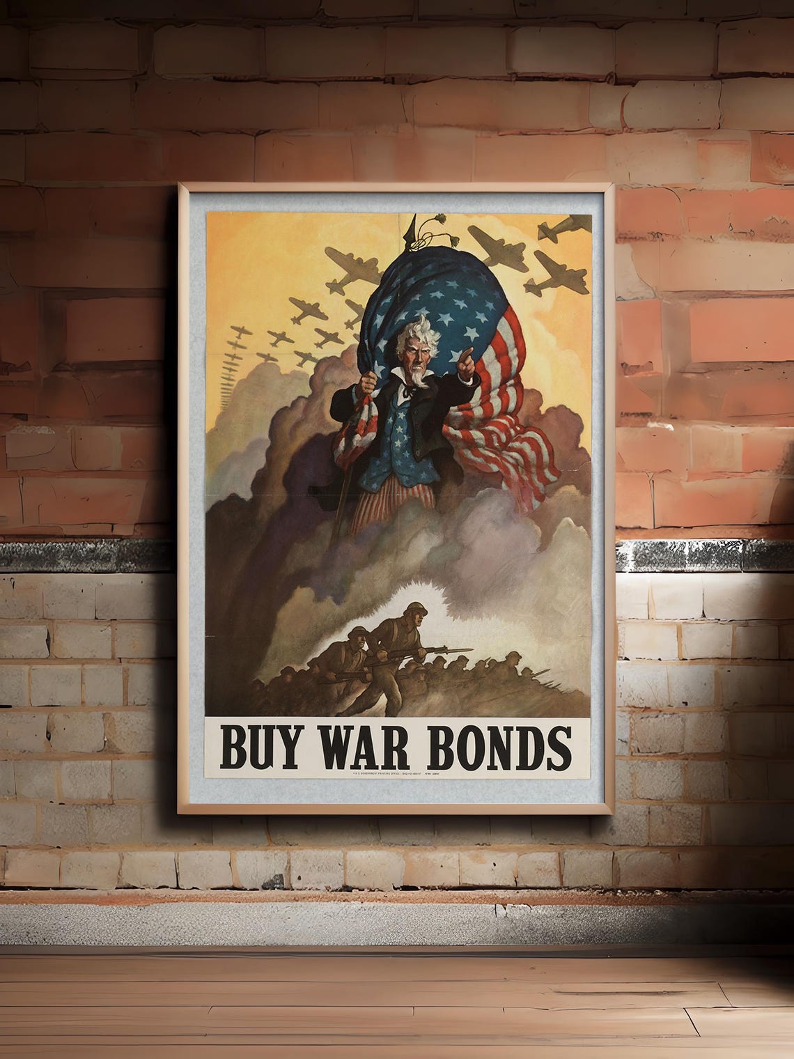 Buy War Bonds Uncle Sam WWII Patriotic Propaganda Vintage Poster
