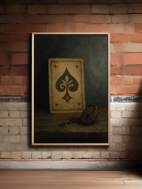 Ace Of Spades Gothic Card With Vintage Lock Dark Occult Halloween Still Life