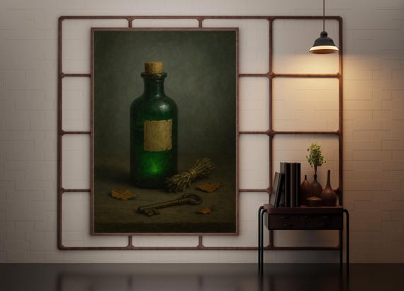 Halloween Potion Bottle Vintage Green Glass Elixir With Rustic Label