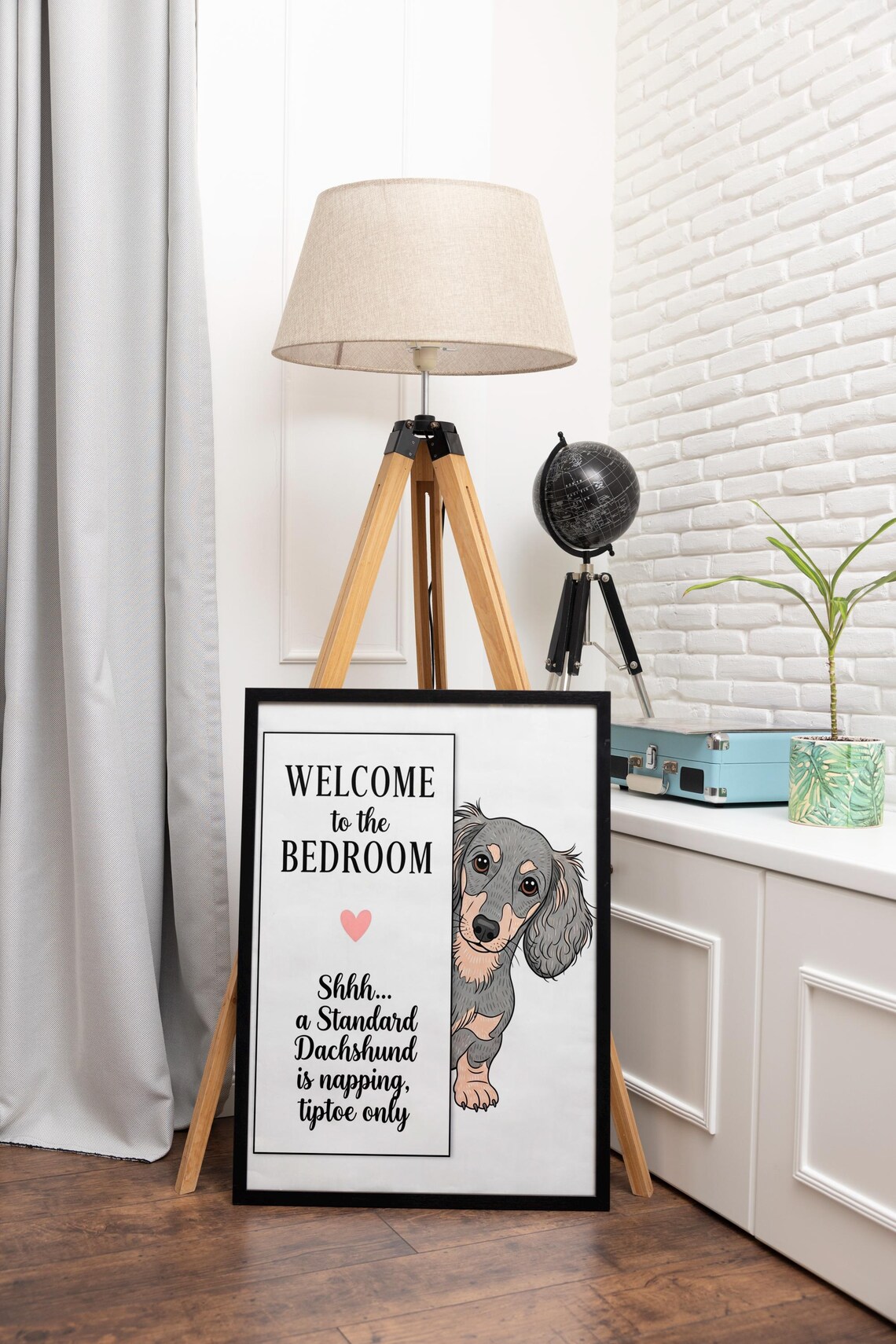 Funny Dachshund Bedroom Door Sign Napping Dog Humor Art Print