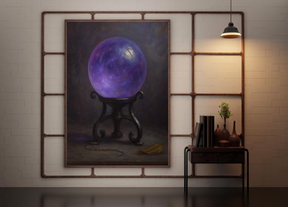 Purple Crystal Ball On Stand Mystical Fortune Telling Sphere Halloween Decor
