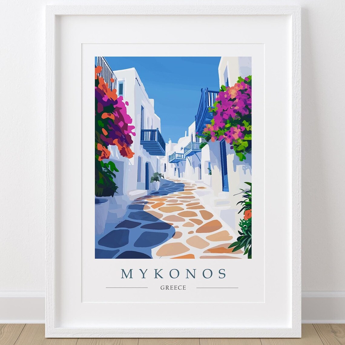 Mykonos Greece Whitewashed Alley Bougainvillea Travel Poster - Image 2