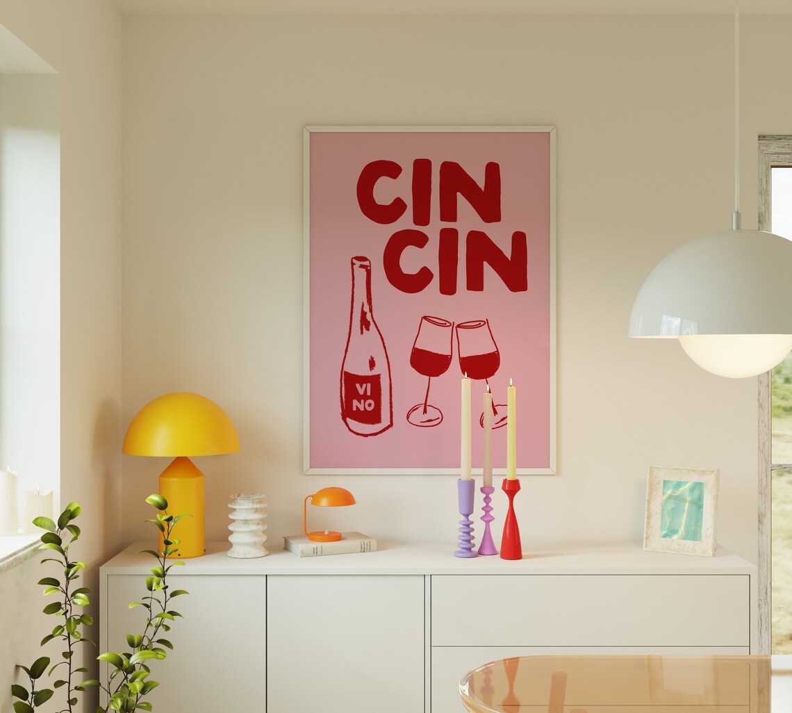 Cin Cin Retro Wine Poster, Bar Cart Wall Art - Image 4