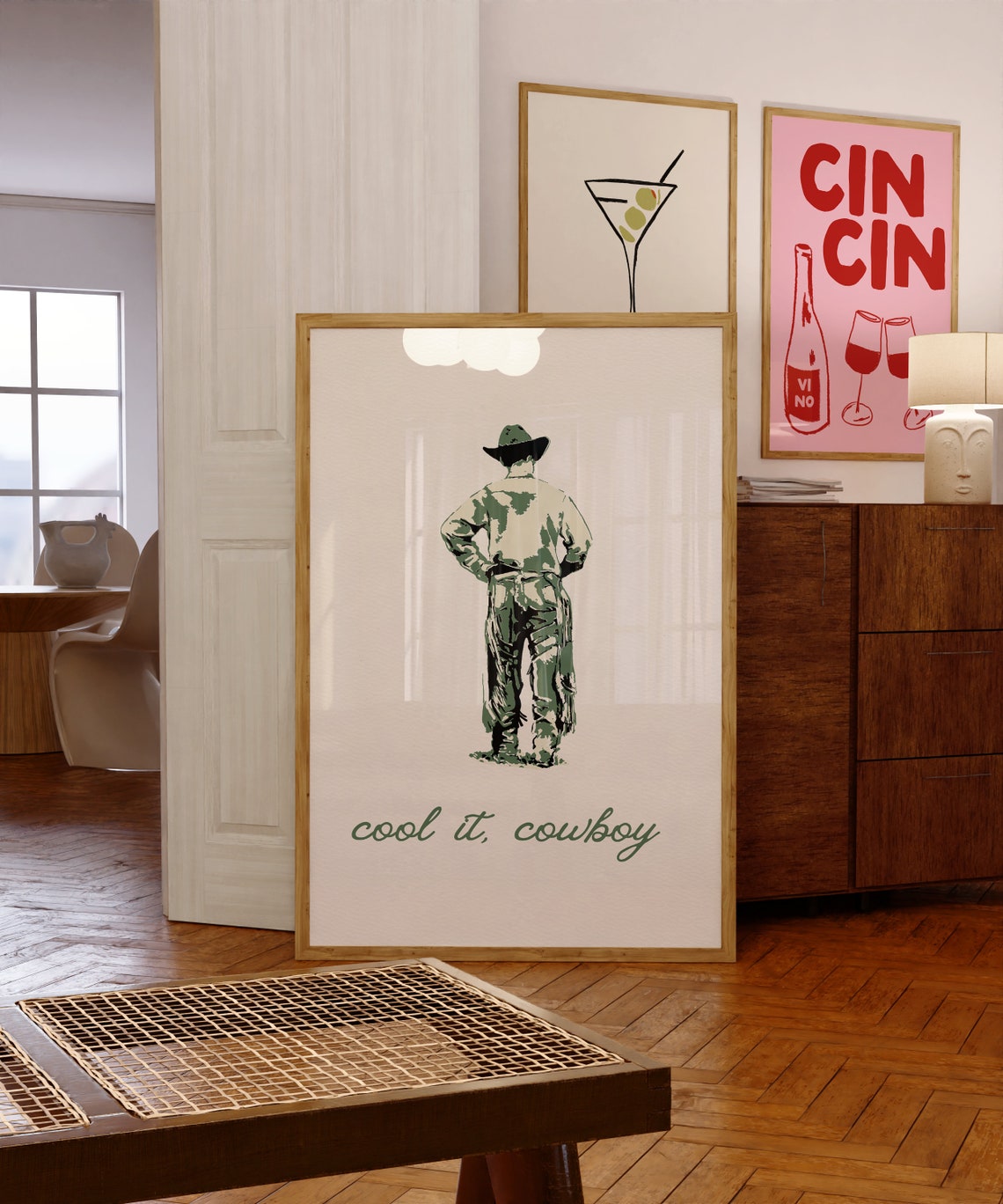 Cool It Cowboy Vintage Western Typography Script Quote Wall Art