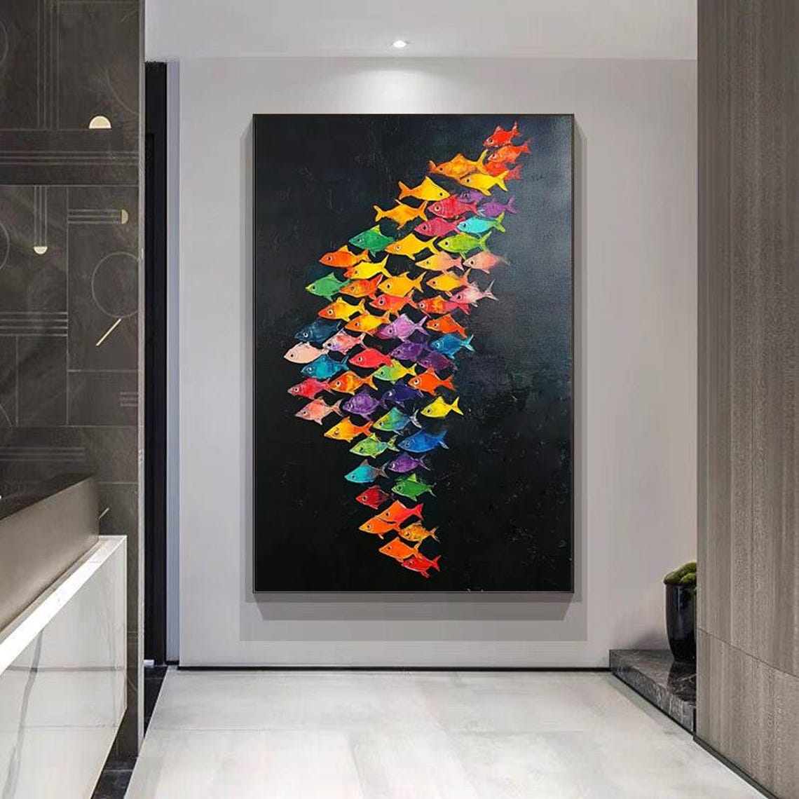 Colorful School of Tropical Fish on Dark Black Background Poster - Image 6