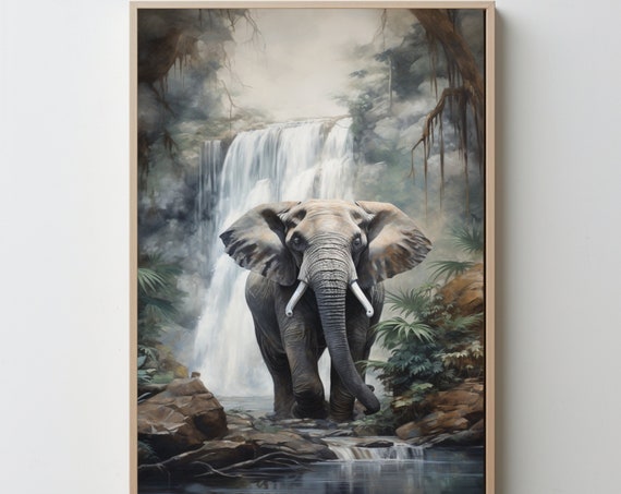 Elephant At Trinity Falls Print Instant Wall Art Of Three Vintage Wildlife Decor