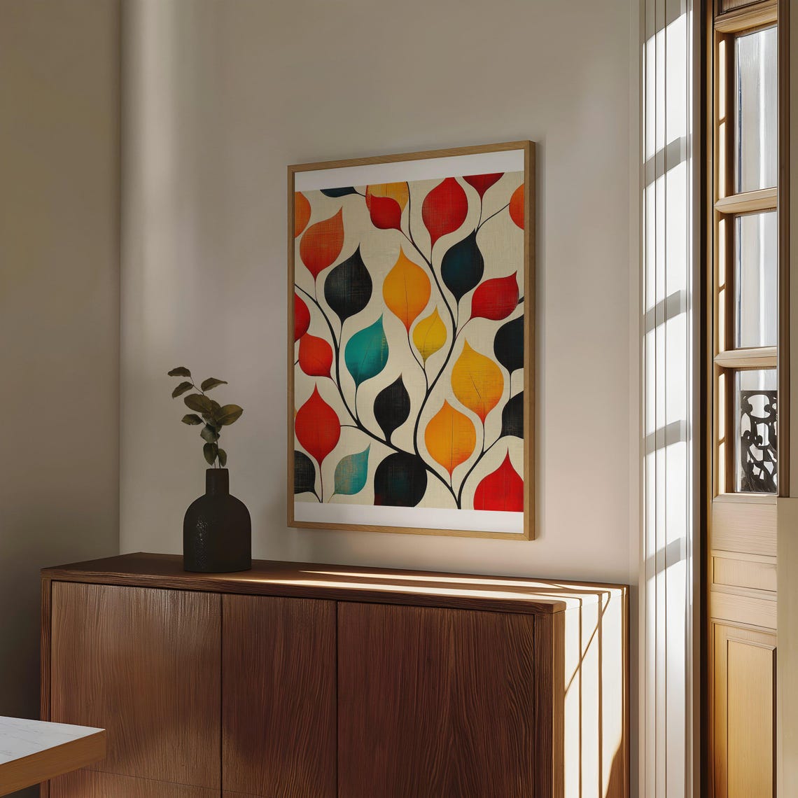 Mid Century Modern Autumn Leaves Graphic Pattern Artwork Print - Image 4