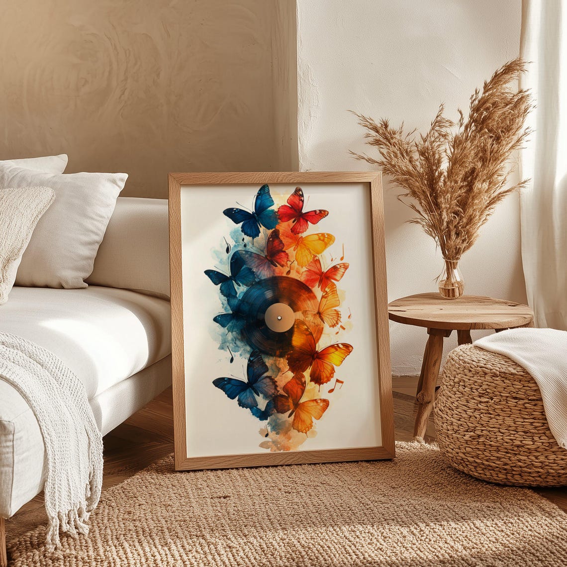 Colorful Butterflies Emerging From A Vinyl Record Watercolor Wall Art - Image 4