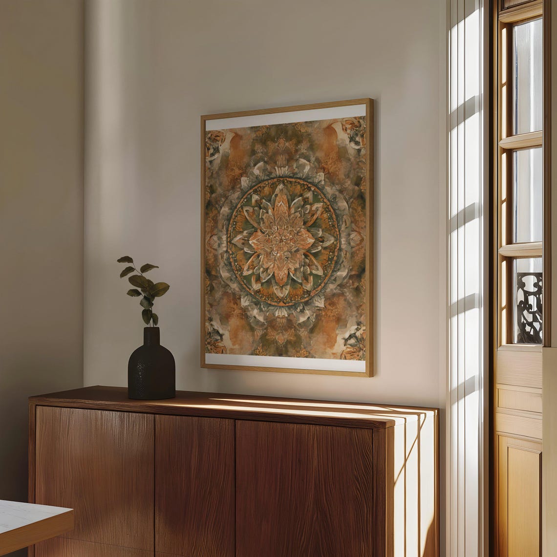 Orange Green Mandala Poster Bohemian Meditative Wall Decor Art - Image 3