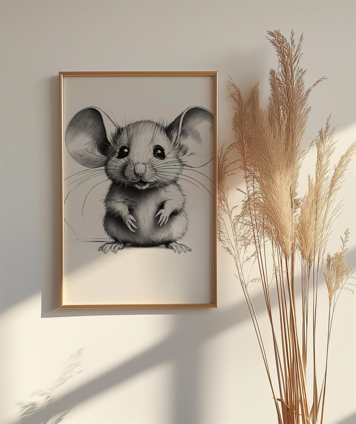 Cute Baby Mouse Pencil Sketch Nursery Kids Room Animal Poster - Image 2
