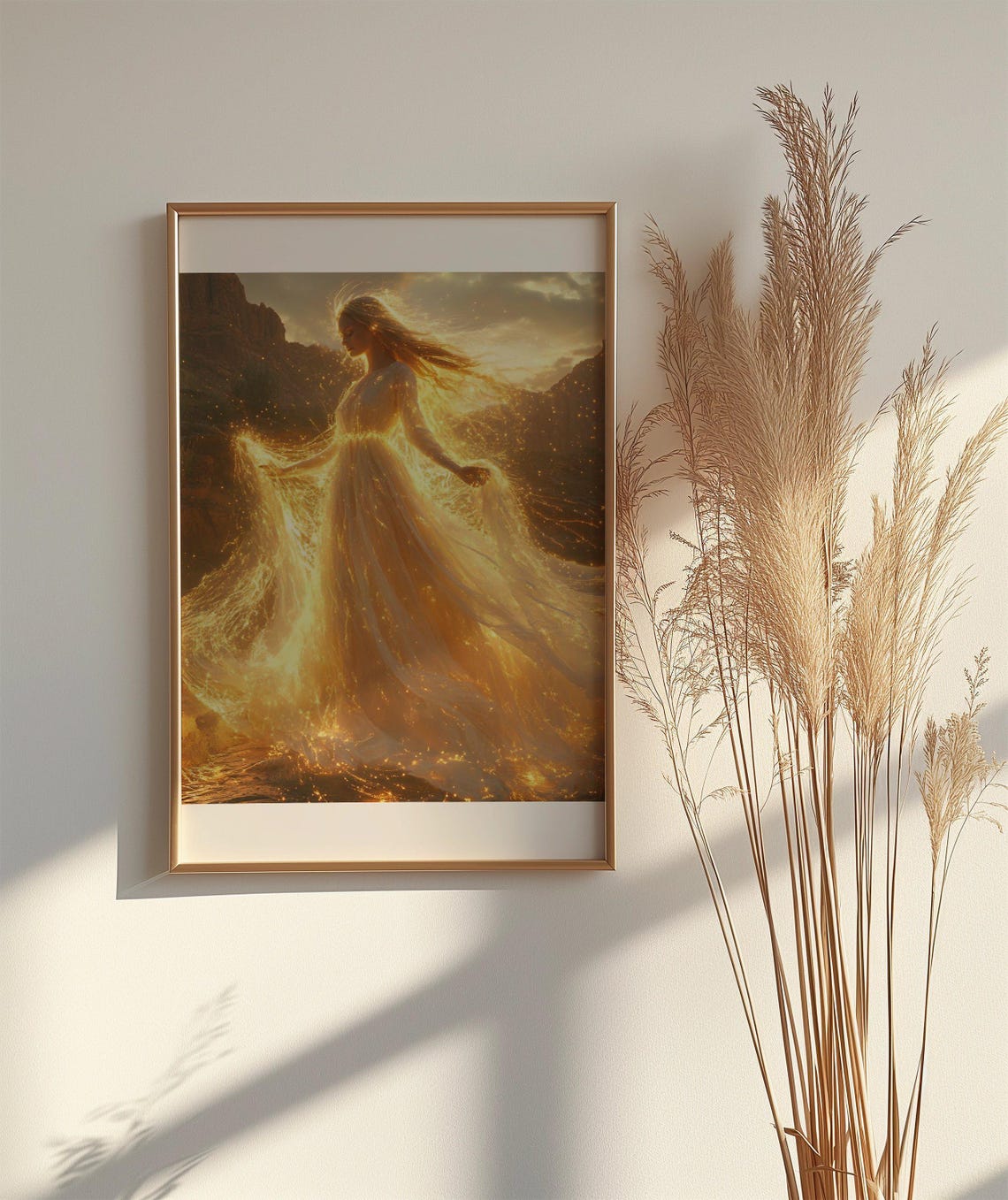 Ethereal Woman In A Flowing Golden Light Dress At Sunset Poster - Image 2