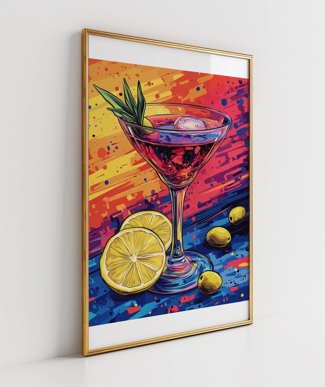 Pop Art Red Coupe Cocktail With Lemon Slices and Olives Poster - Image 3