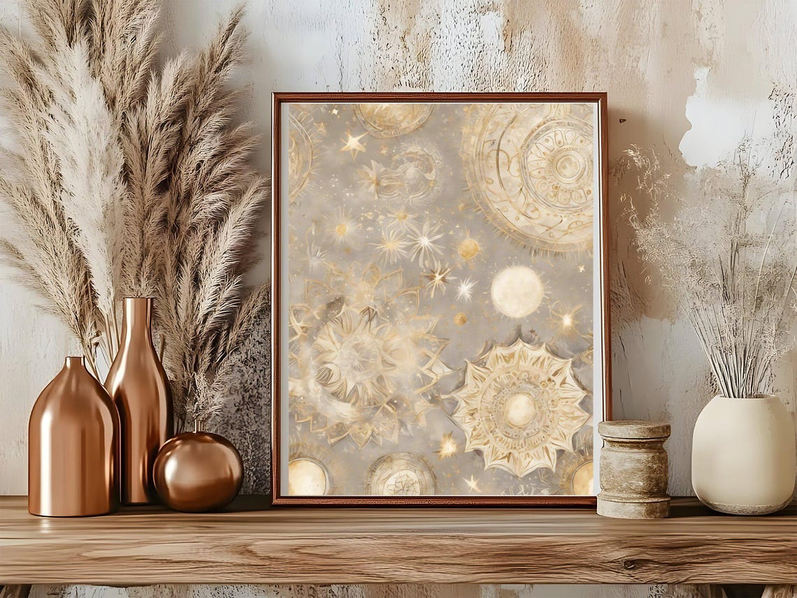 Abstract Celestial Sun Moon Wall Art Print Modern Boho Sun And Moon Dcor Cosmic Celestial Wall Art Celestial Gold Prints - Image 2