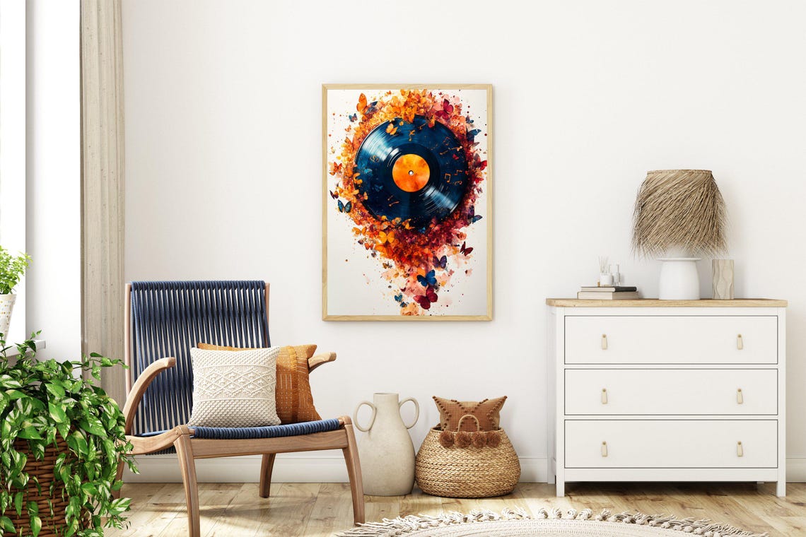Vinyl Record Wall Art Print Or Stretched Vibrant Butterfly Explosion Music Art Music Lover Gift Living Room Dcor - Image 3