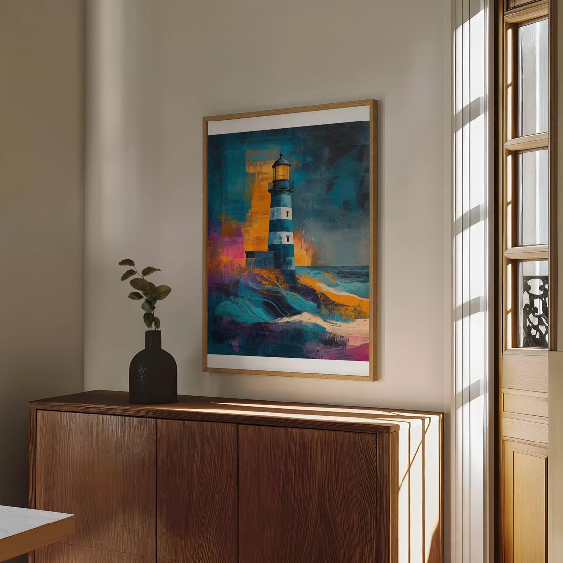 Lighthouse Wall Art Print Ocean Seascape Artwork Colourful Coastal Dcor Nautical Lighthouse Painting Coastal Wall Art Poster Sea Life - Image 4