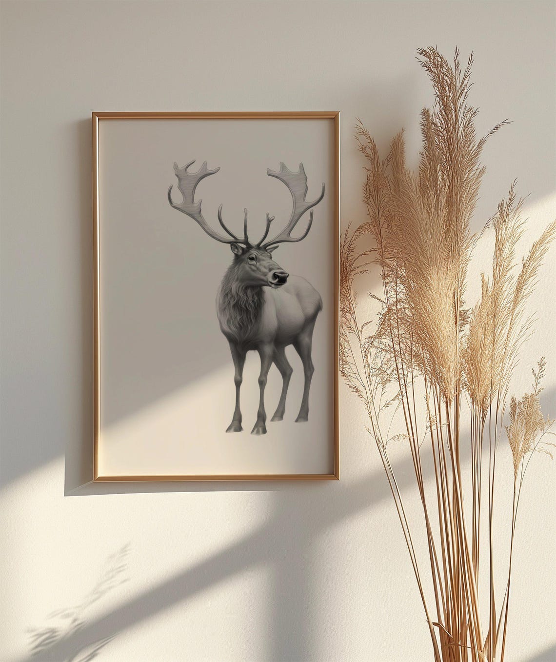 Stag Deer With Large Antlers Black and White Wildlife Art Poster - Image 2