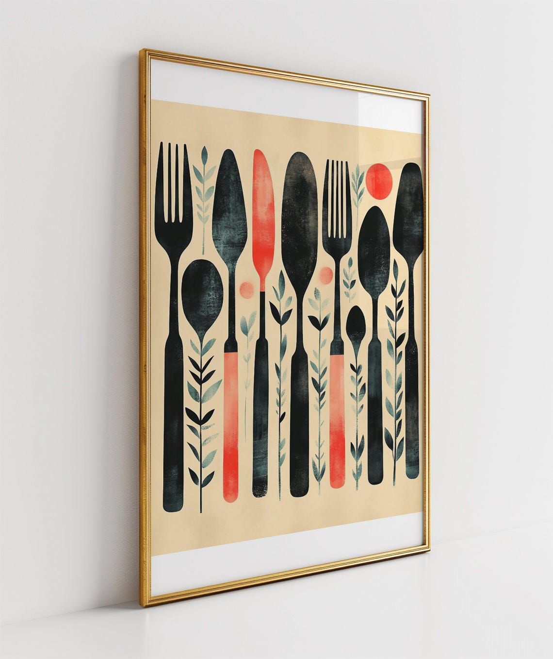 Folk Art Cutlery Forks and Spoons Retro Kitchen Decor Poster - Image 3
