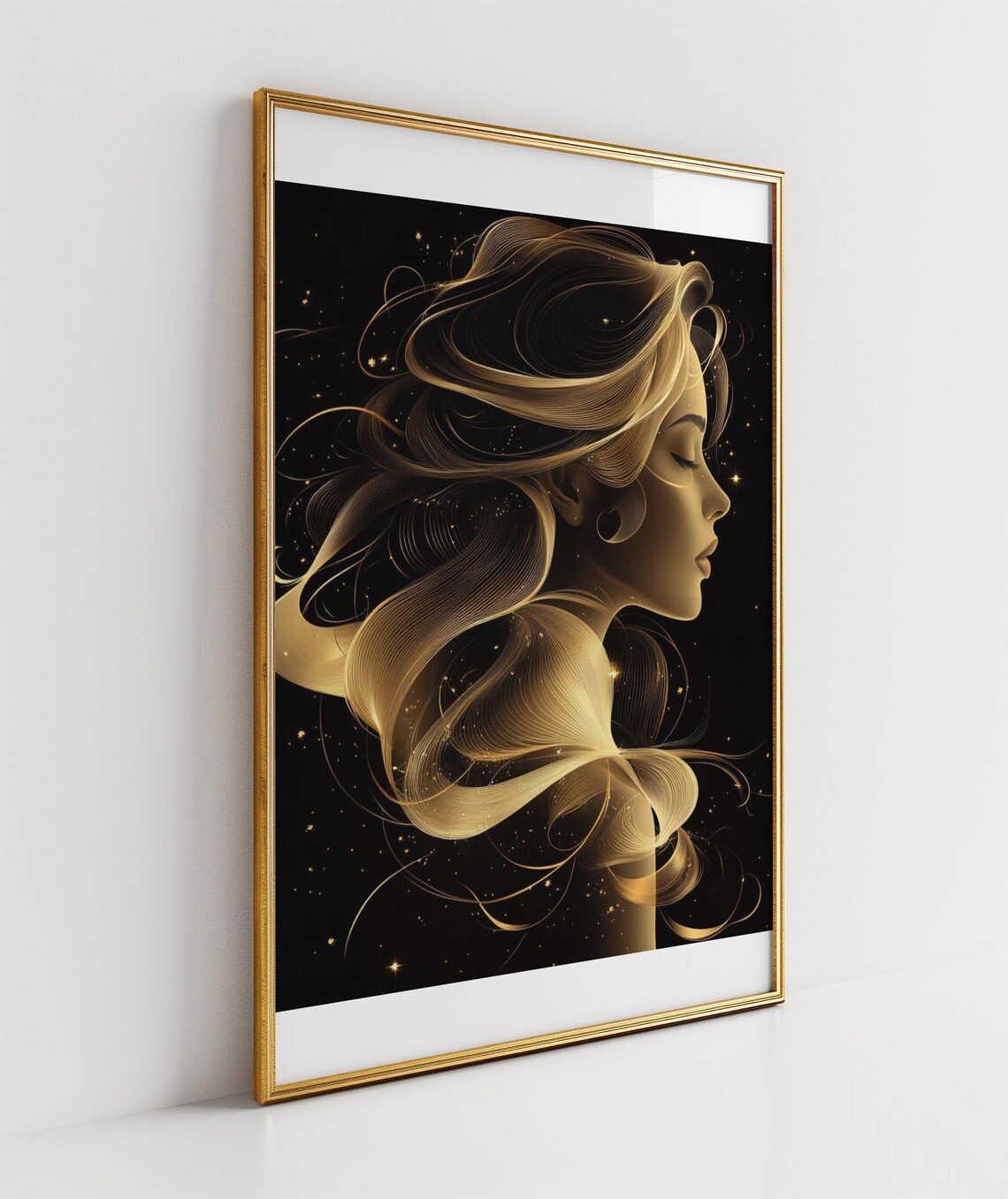 Golden Hair Woman Portrait Poster Black Background Elegant Art - Image 3