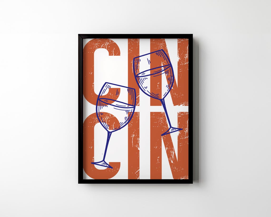 Clink Retro Typography with Blue Wine Glasses Toast Bar Art Poster - Image 3