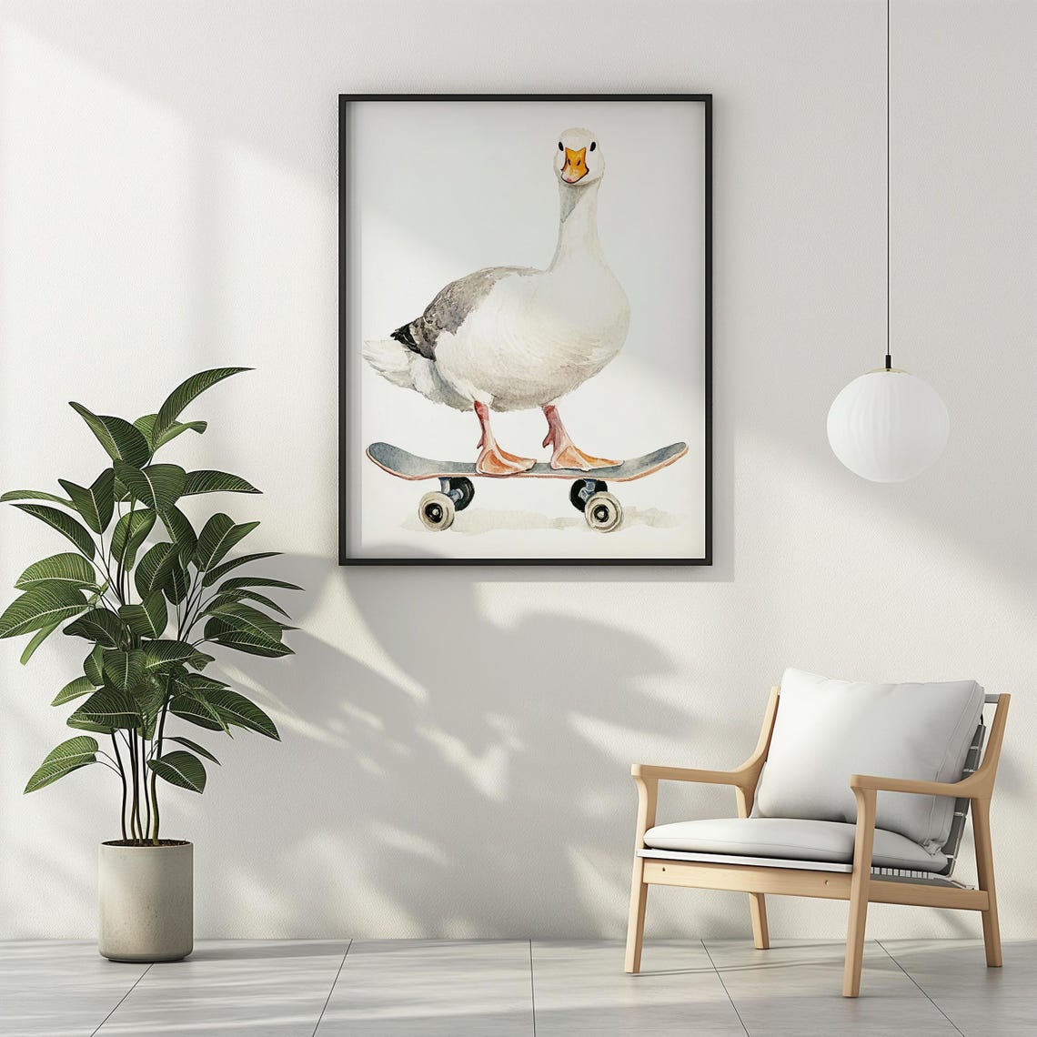 Silly Goose Riding Skateboard Watercolor Kids Nursery Room Art Poster - Image 2