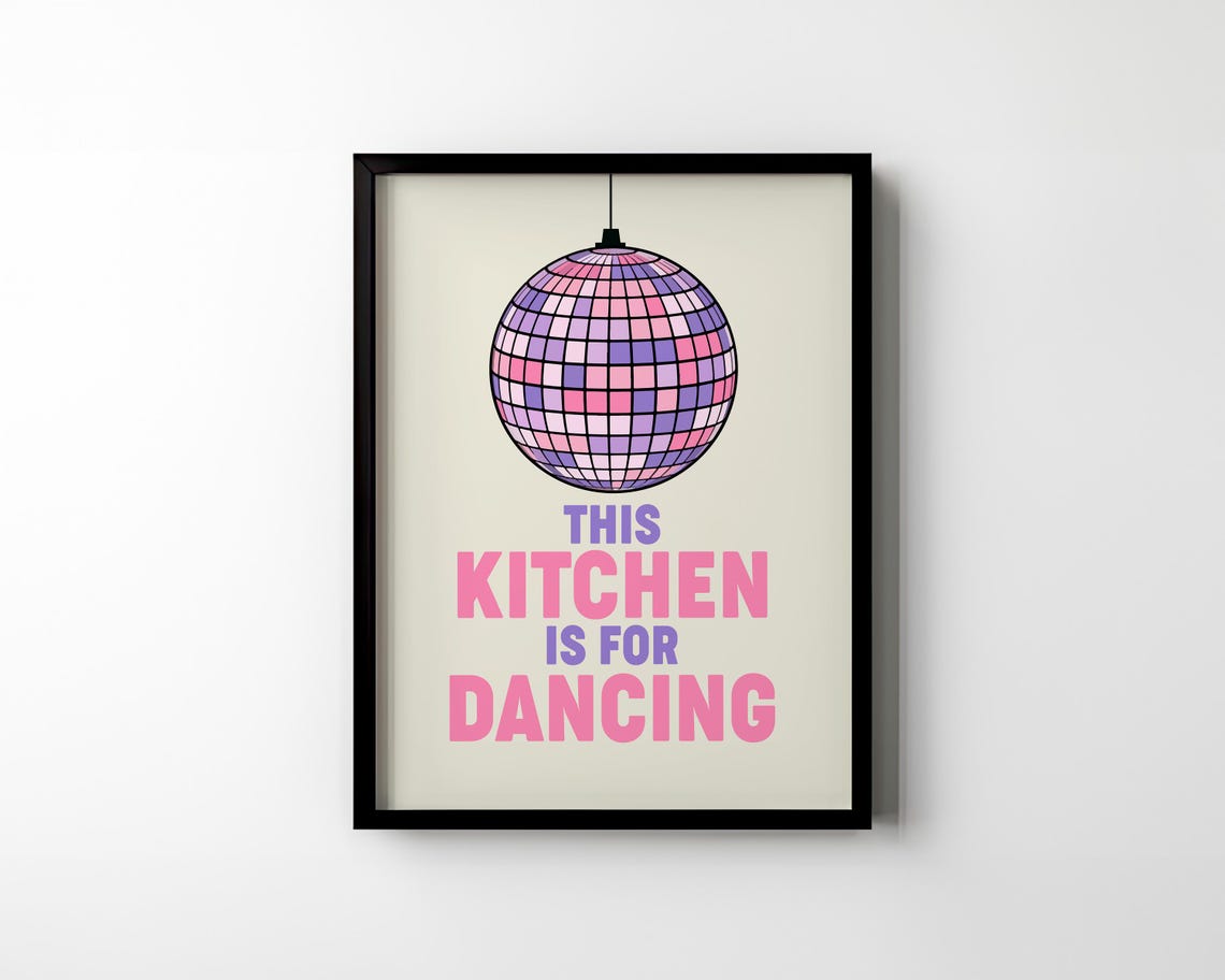 This Kitchen Is for Dancing Disco Ball Pink Retro Quote Poster - Image 2