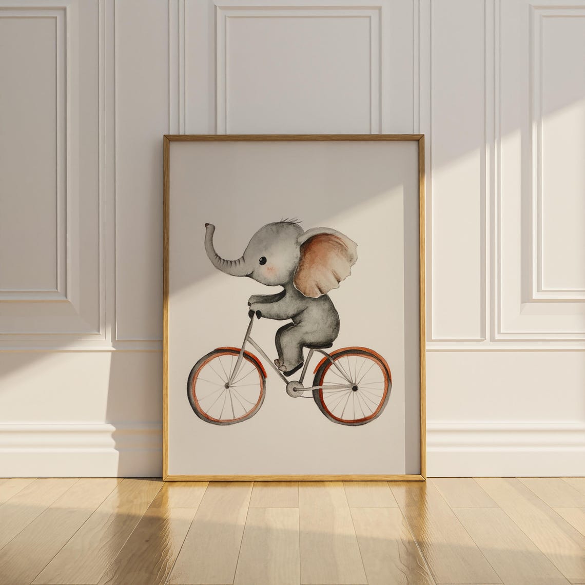 Baby Elephant Riding Bicycle Watercolor Safari Kids Room Art Poster - Image 3