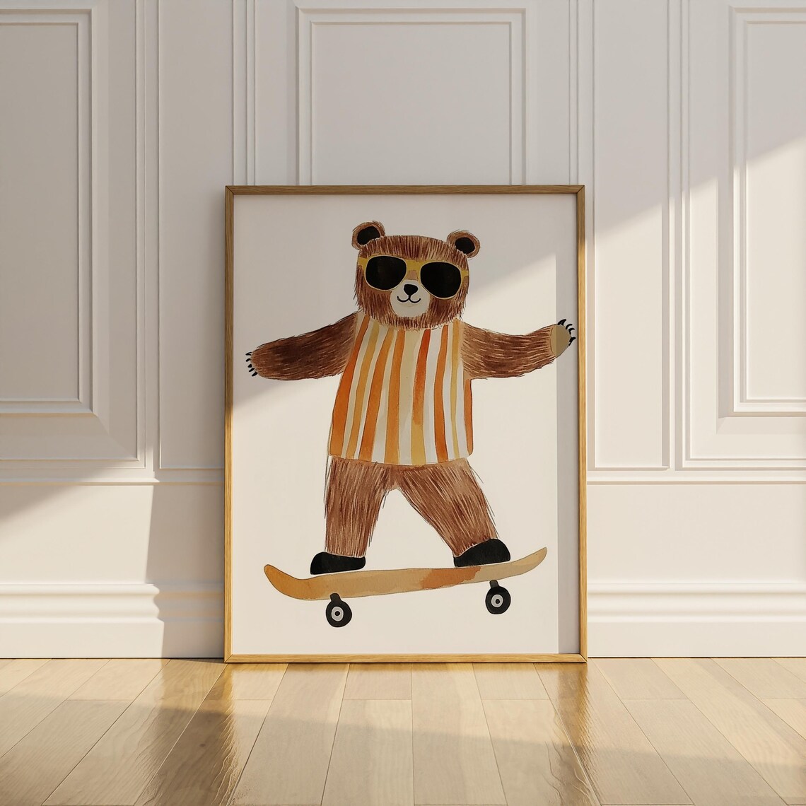 Bear Skateboard Vintage Playful Nursery Poster Print - Image 3