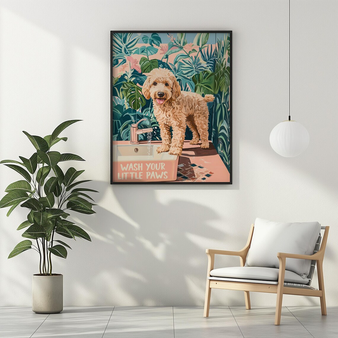 Wash Your Paws Goldendoodle Bathroom Poster, Vintage - Image 2