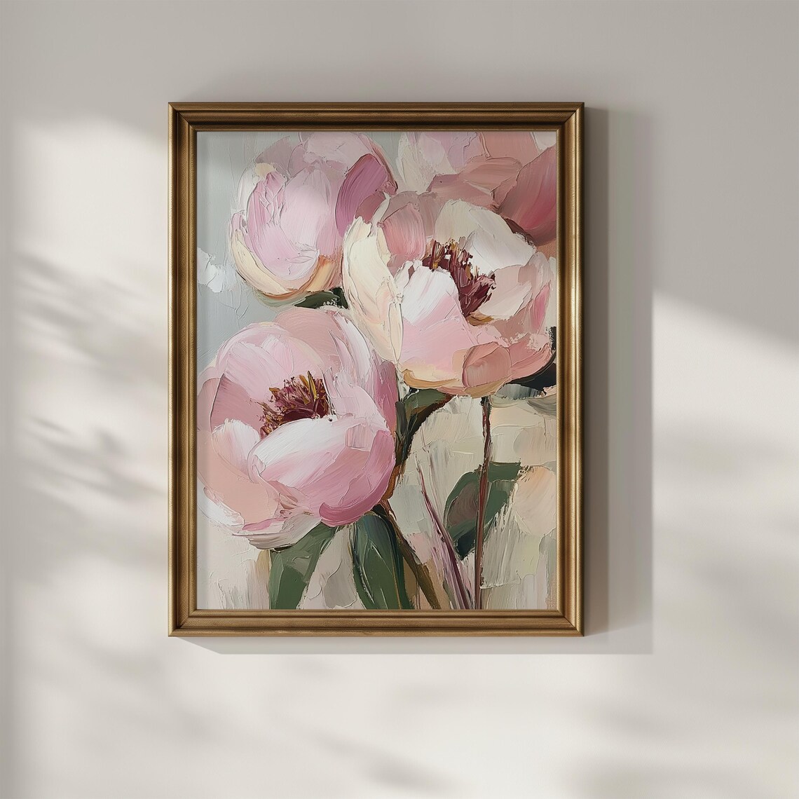 Pink Peonies in Thick Impasto Oil Painting Style Floral Poster - Image 3