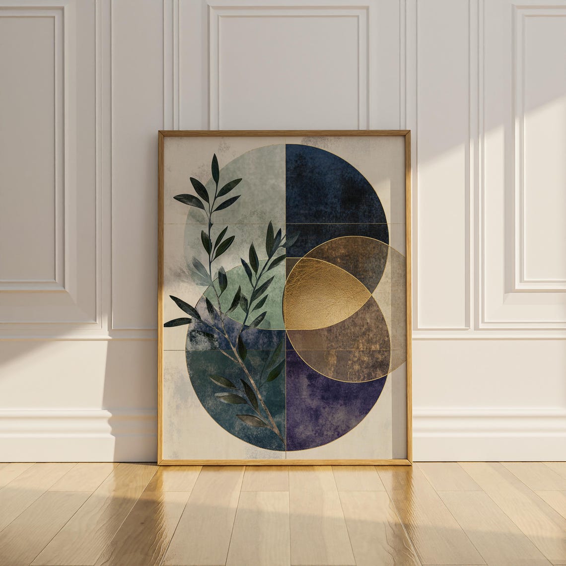 Olive Branch and Geometric Moon Circles Modern Botanical Poster - Image 3