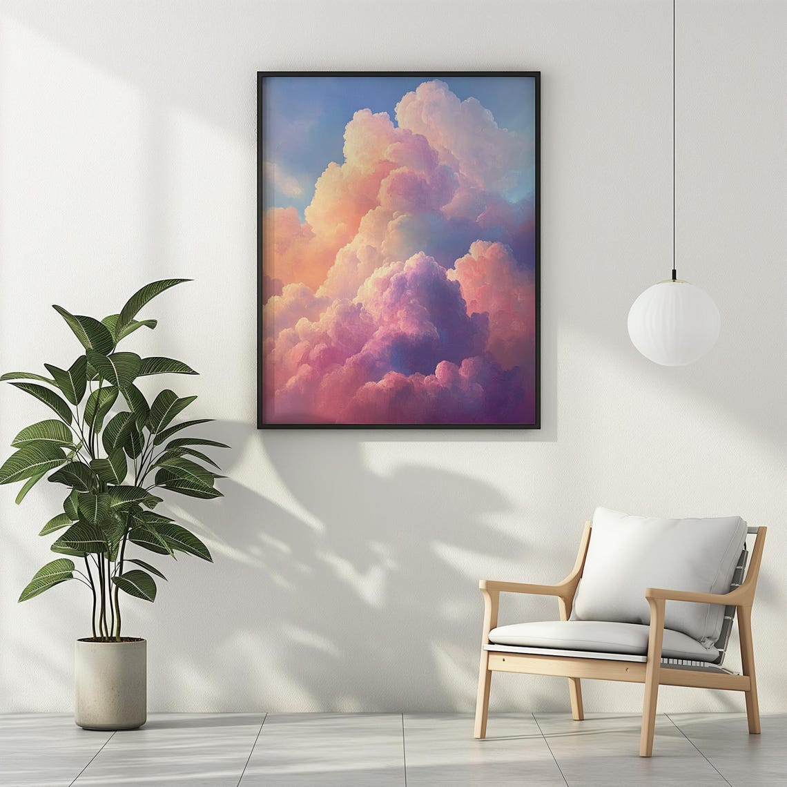 Pink Pastel Clouds Dreamy Sky Calming Bedroom Vintage Oil Poster - Image 3
