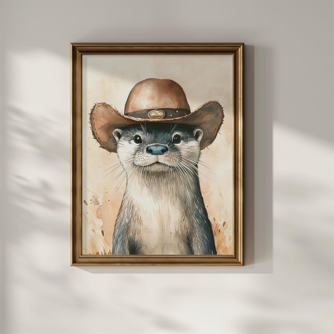 Otter Wearing Cowboy Hat Western Animal Portrait Wall Art Poster - Image 2